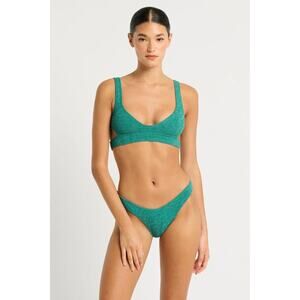Bond Eye Australia Teal Lurex Nino Crop Top and Sign Bikini Bottom Brief NWT